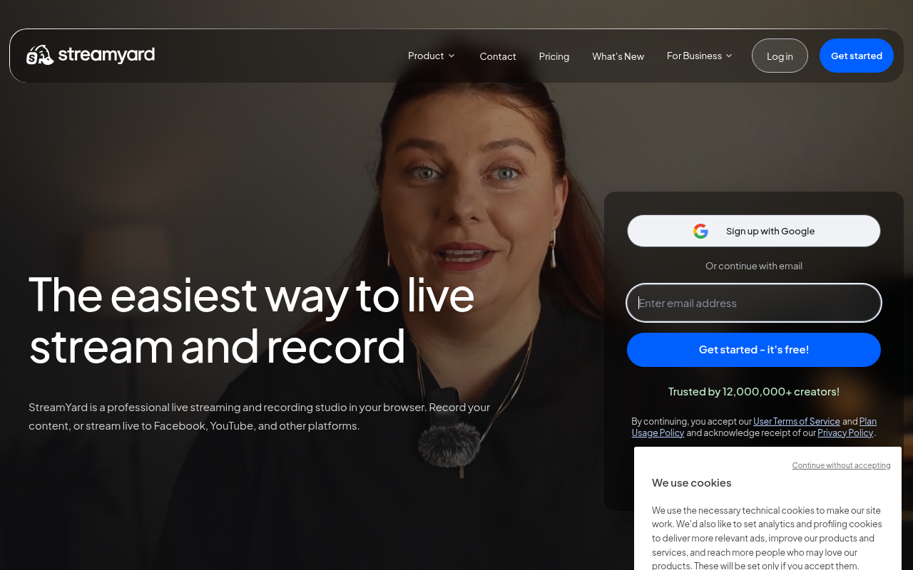 StreamYard homepage screenshot