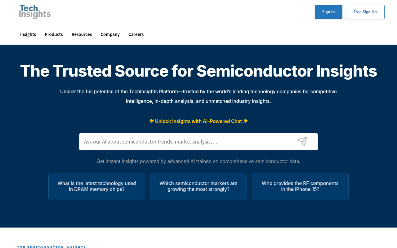 TechInsights homepage screenshot