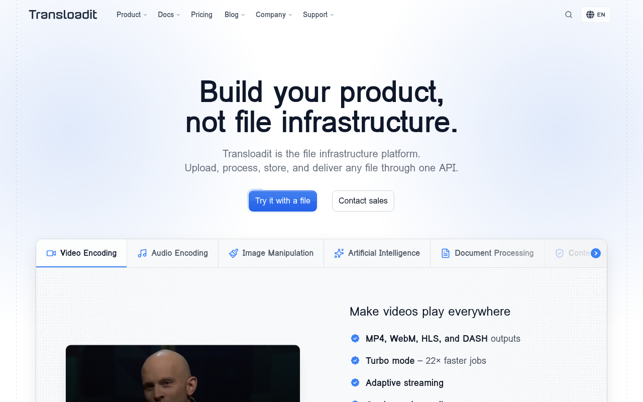 Transloadit homepage screenshot