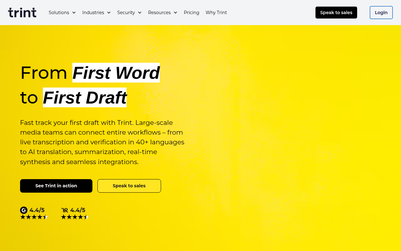 Trint homepage screenshot