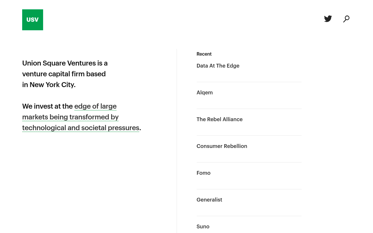 Union Square Ventures homepage screenshot