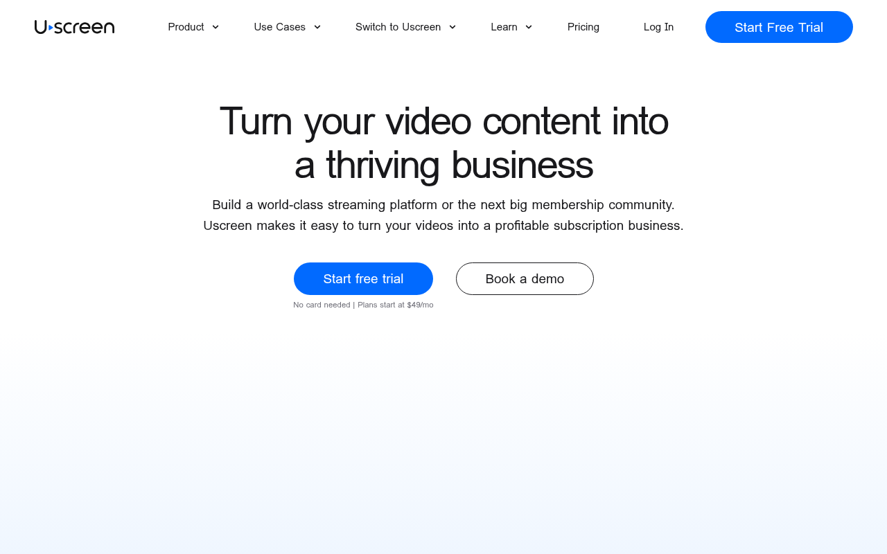 Uscreen homepage screenshot
