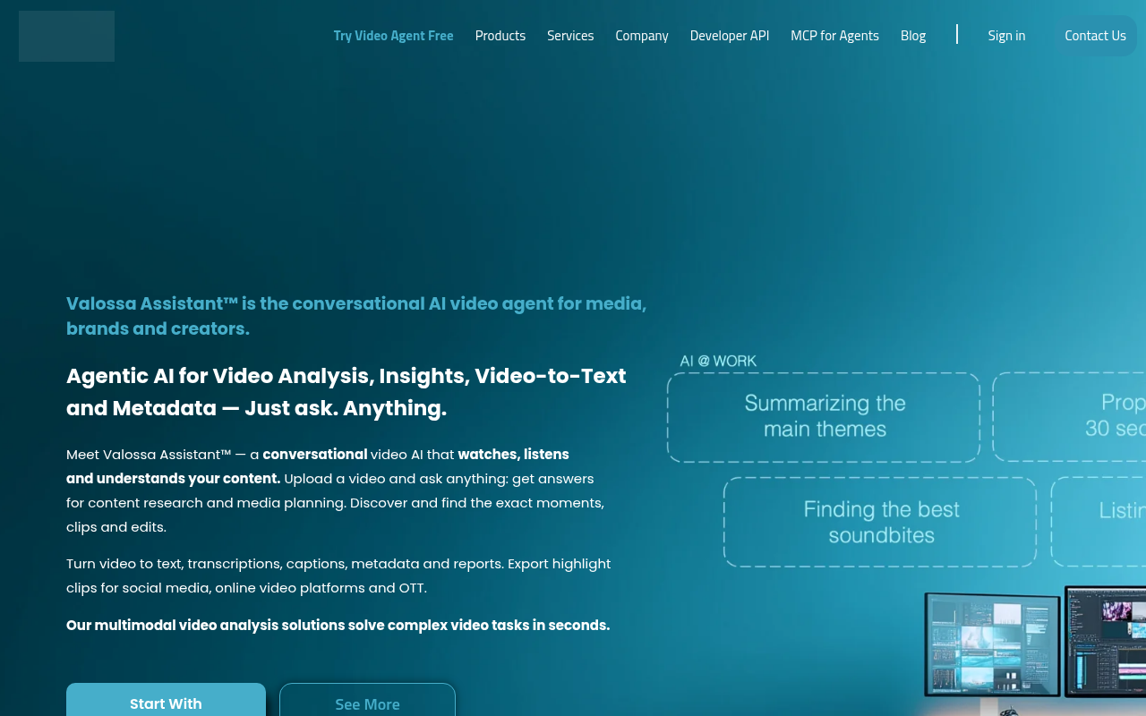 Valossa homepage screenshot