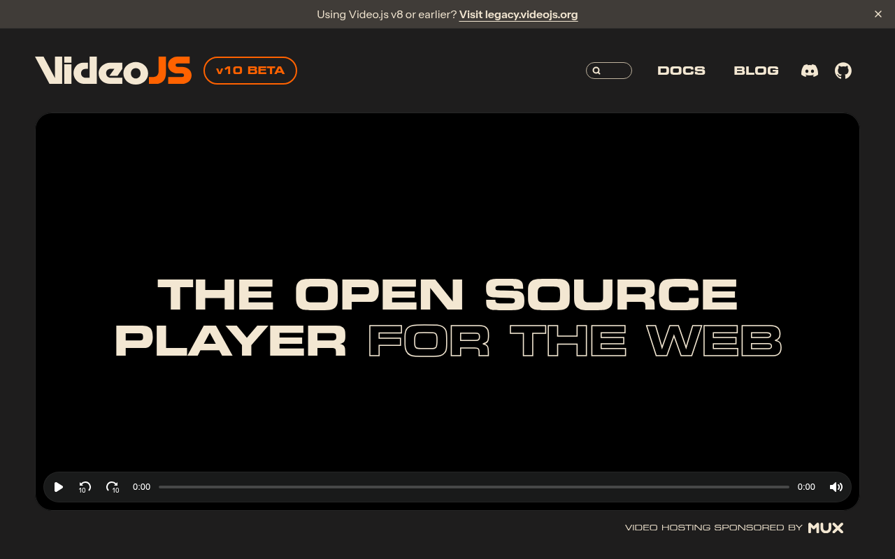 Video.js homepage screenshot