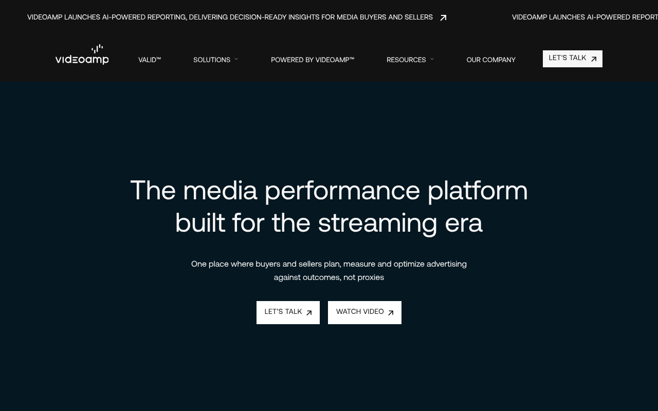 VideoAmp homepage screenshot