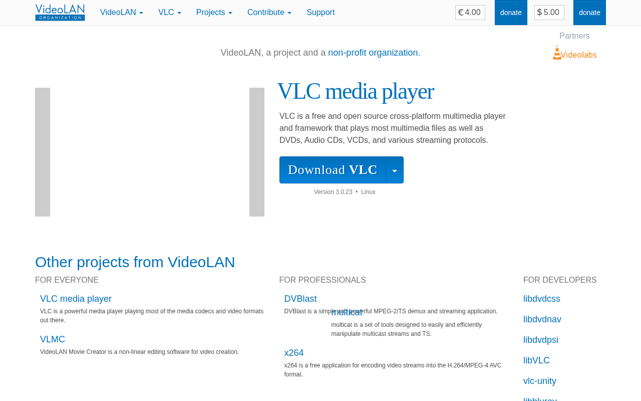 VideoLAN homepage screenshot