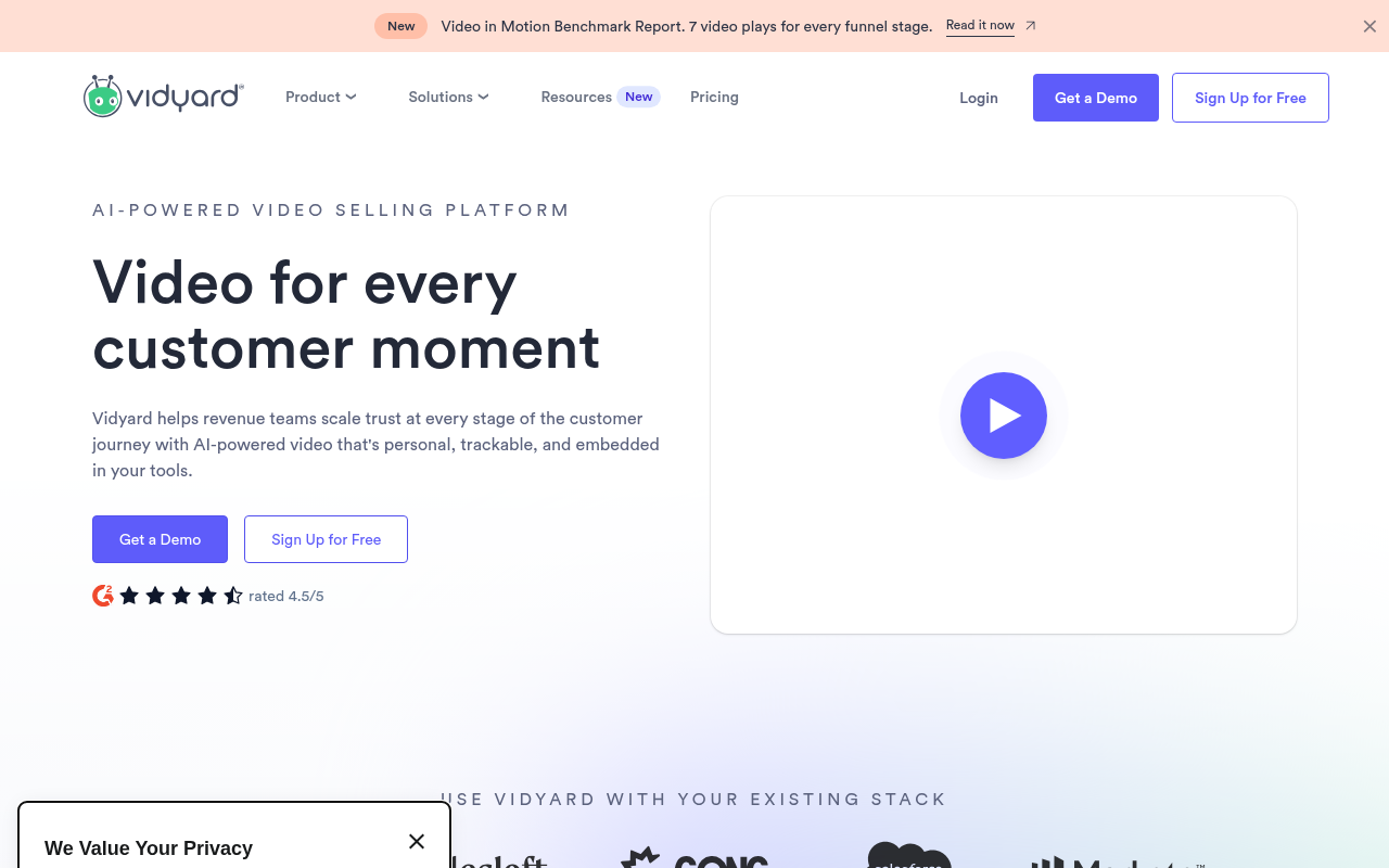 Vidyard homepage screenshot