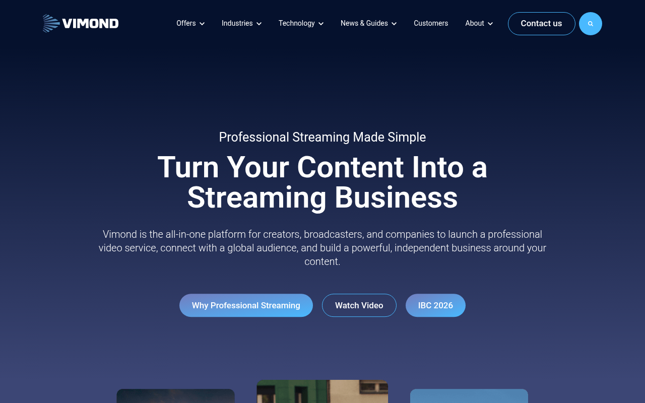 Vimond homepage screenshot