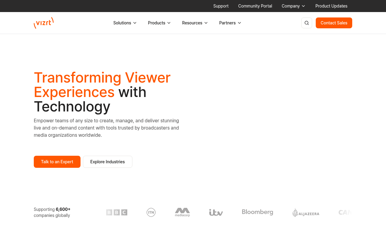 Vizrt homepage screenshot