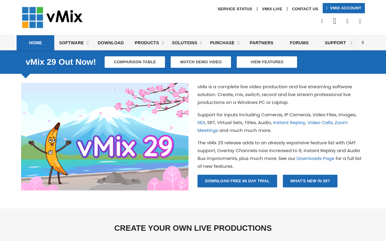 vMix homepage screenshot