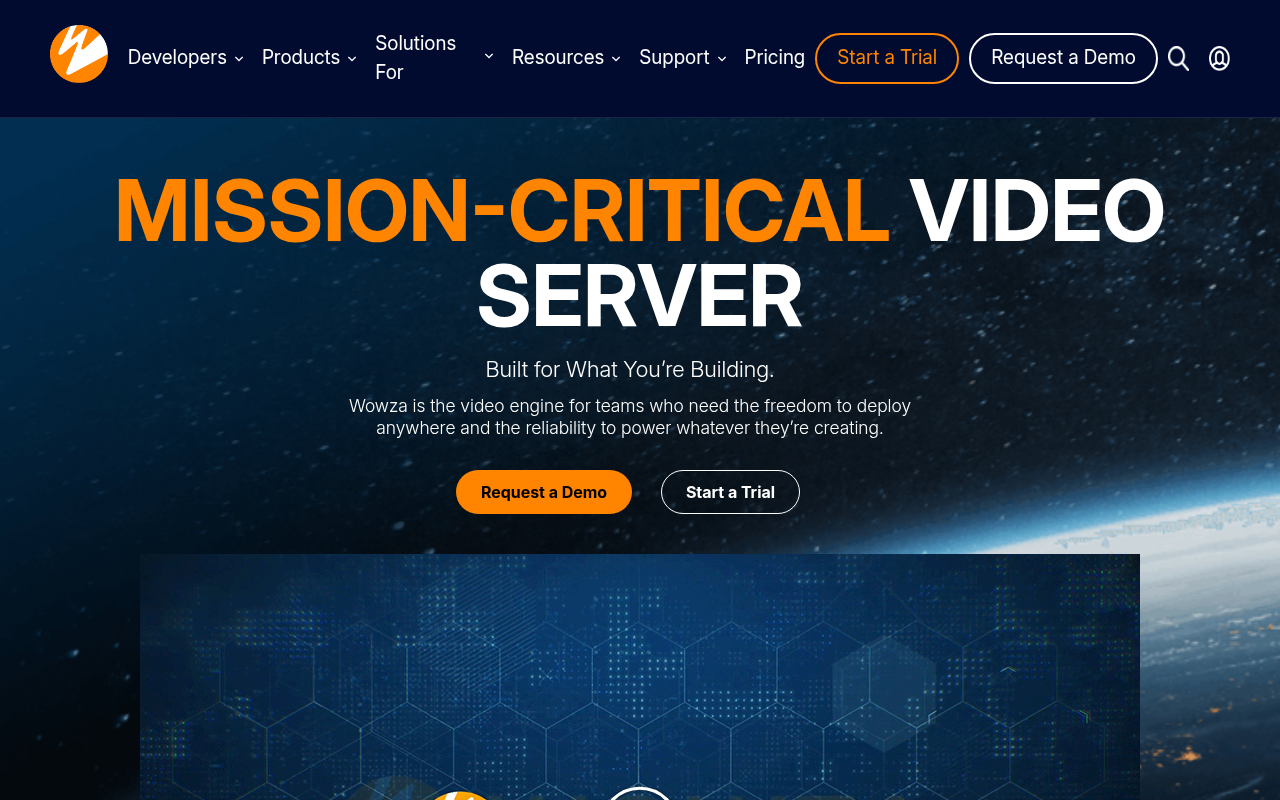 Wowza homepage screenshot